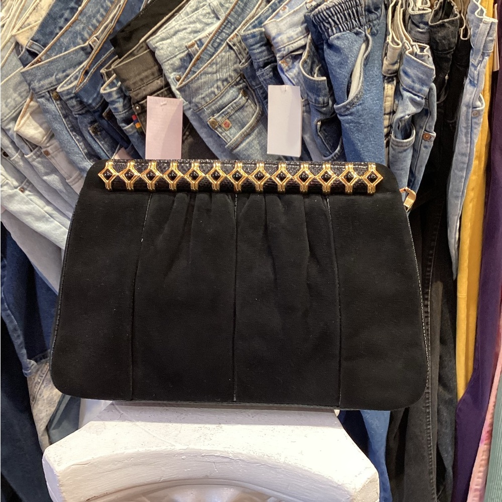 Vintage 1980’s Gold/Black JUDITH LEIBER Leather Clutch Crossbody bag